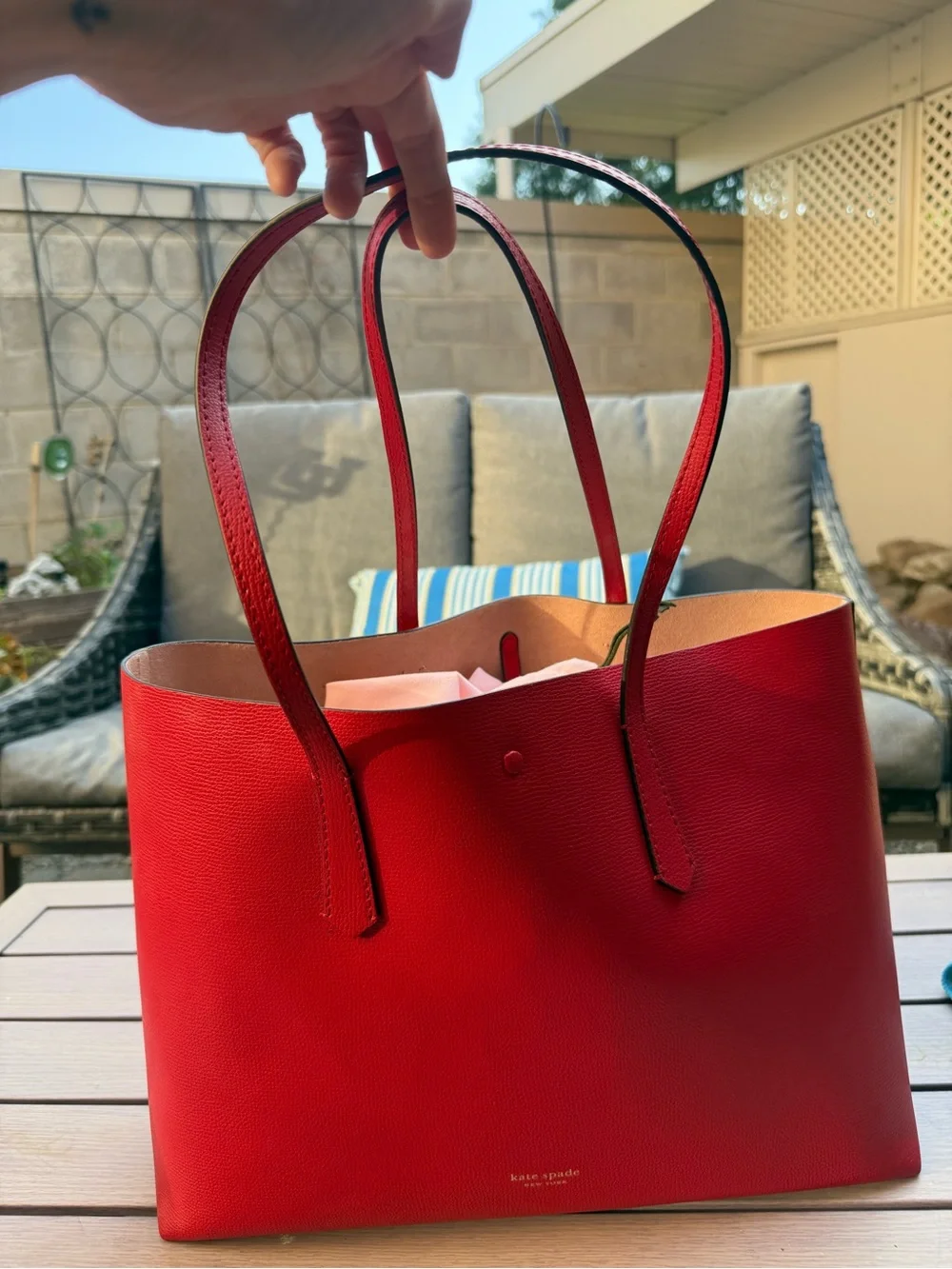 kate spade Red Leather Molly Large Tote with Pouch